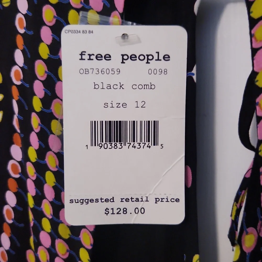 Free People Coryn Print Mini Dress in Black Combo  Sz: 12 - Picture 10 of 10